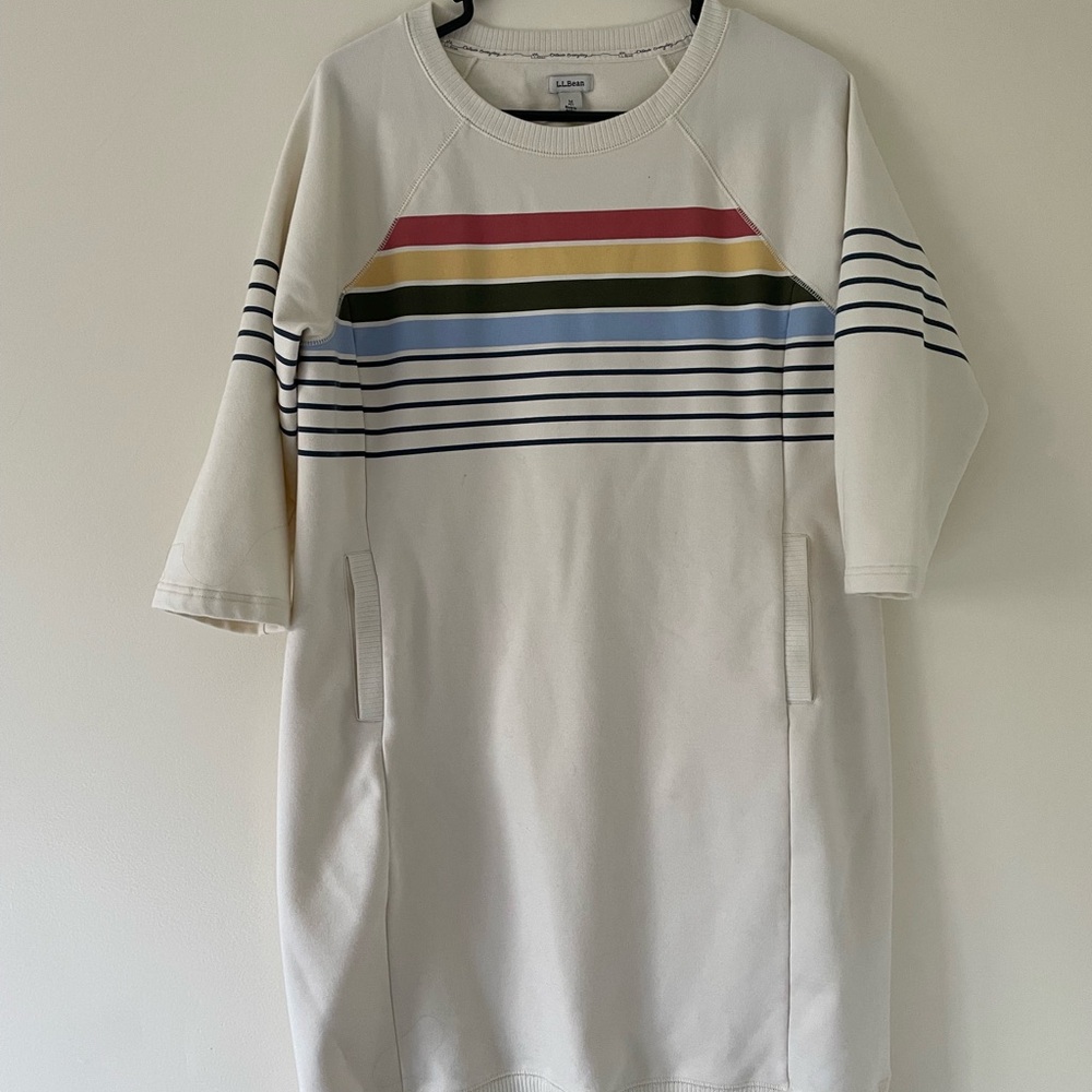 L.L. Bean Striped Cream Dress